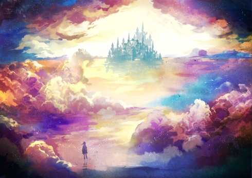 Scenery Castle Clouds Water Anime HD Background Wallpapers Images Photos